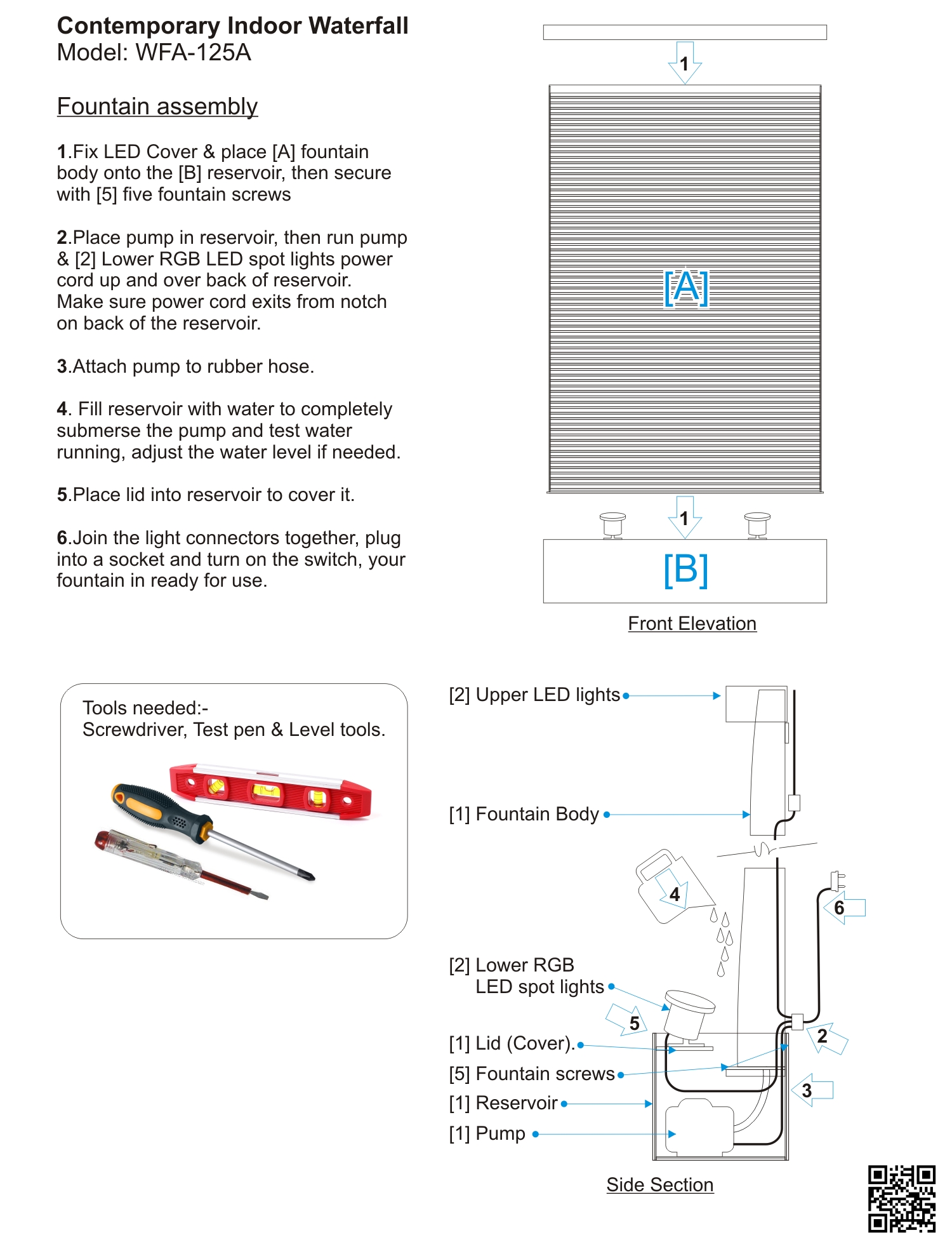 WFA-125A Fountain Assembly Installatio Guide Menu
